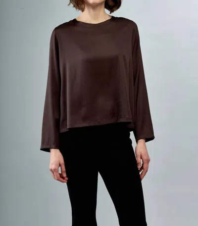 Insight Satin Scoopneck Solid Blouse In Chocolate