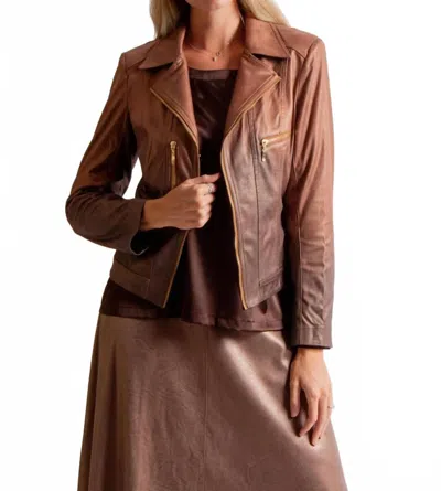 Insight Shades Vegan Leather Moto Jacket In Brown