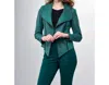 INSIGHT SOLID VEGAN LEATHER SHORT JACKET WITH SHAWL COLLAR & HOOK & EYE CLOSURE IN GREEN