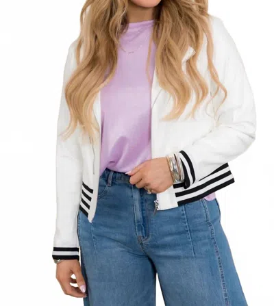 Insight Vegan Leather Long Sleeve Jacket In Coconut Stripe In White