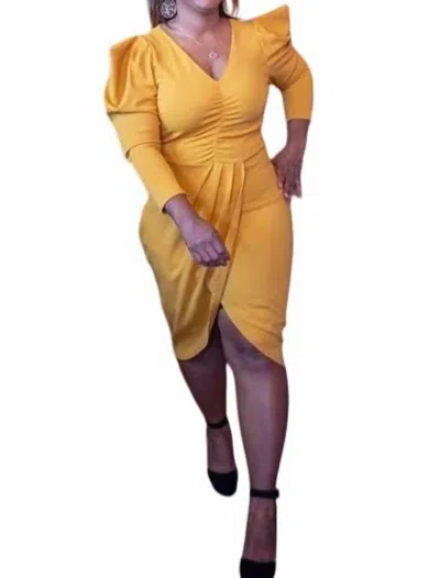 Inspired Fashion Puffy Sleeve Dress - Plus In Mustard Yellow In Multi