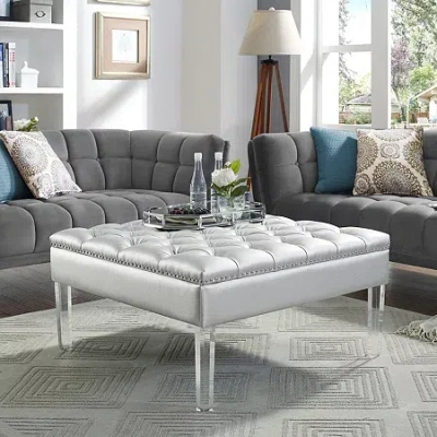 Inspired Home Coco Tufted Ottoman In Silver