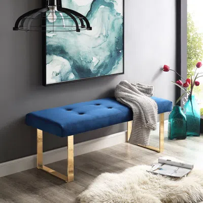 Inspired Home Estela Velvet Bench In Blue