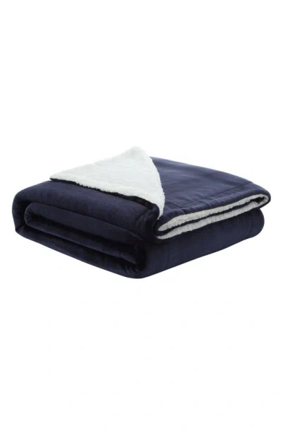 Inspired Home Solid Micro Plush Faux Shearling Reversible Throw Blanket In Blue