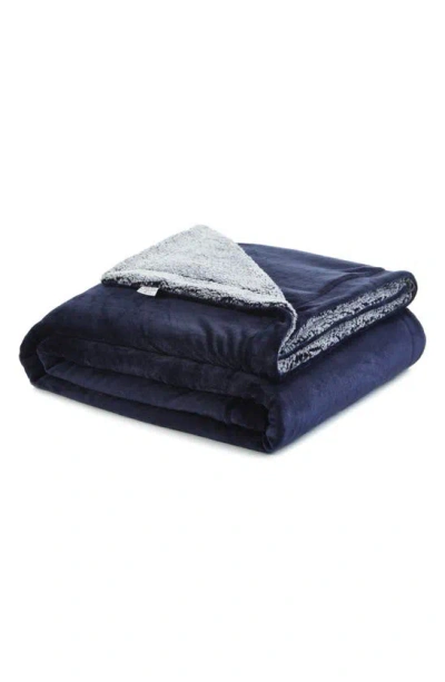 Inspired Home Solid Micro Plush Faux Shearling Reversible Throw Blanket In Blue