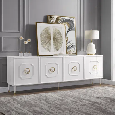 Inspired Home Tua 4 Door Sideboard With Gold Handle And Leg Tip In White