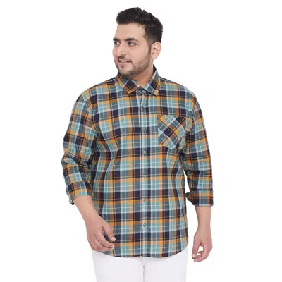 Instafab Plus Men Flat Collar Plaid Full Sleeve Shirt In Orange