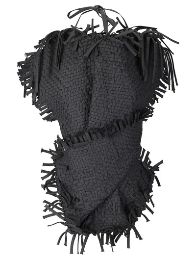 Institution Hand-woven Top With Strings In Black