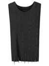 Institution Sleeveless Black Wool Top With String Inserts In Black