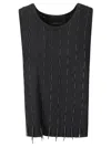 Institution Sleeveless Black Wool Top With String Inserts In Black