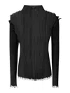 Institution Silk Long-sleeve Top With String Inserts In Black