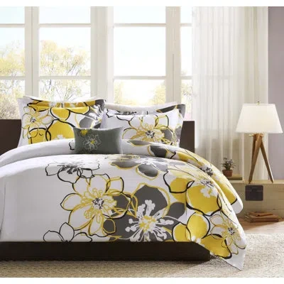 Intelligent Design Allison Floral Duvet Cover Set With Throw Pillow In Yellow