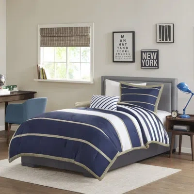 Intelligent Design Ashton Striped Comforter Set In Khaki,navy