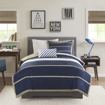 Intelligent Design Ashton Striped Duvet Cover Set In Khaki,navy
