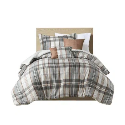 Intelligent Design Blake Plaid Comforter Set In Gray;tan