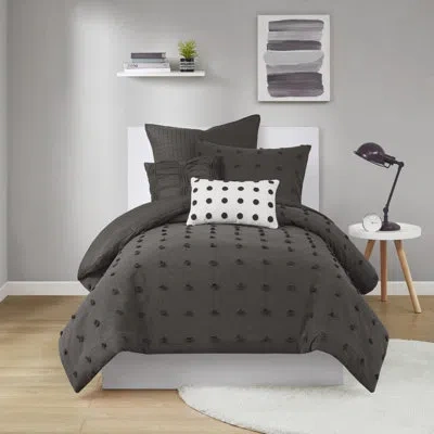 Intelligent Design Brooklyn Cotton Jacquard Comforter Set With Euro Shams And Throw Pillows In Charcoal