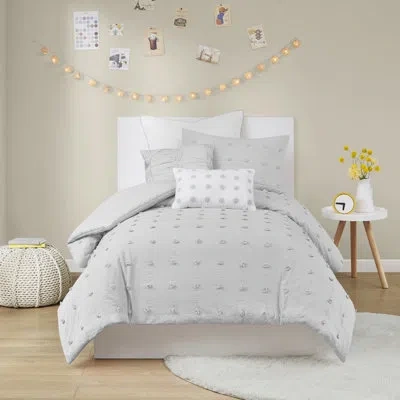 Intelligent Design Brooklyn Cotton Jacquard Duvet Cover Set With Euro Shams And Throw Pillows In Gray