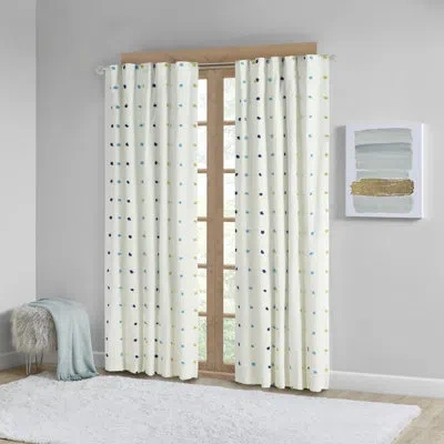 Intelligent Design Callie Jacquard Pom Pom Cotton Polka Dots Light Filtering Rod Pocket Single Curtain Panel In Beige,blue,pink