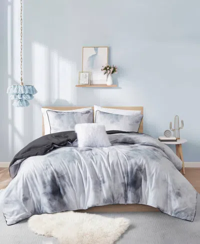 Intelligent Design Cassiopeia Watercolor Tie Dye 4-pc. Duvet Cover Set, Full/queen In Charcoal