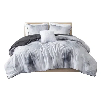 Intelligent Design Cassiopeia Watercolor Tie Dye Printed Comforter Set With Throw Pillow In Charcoal