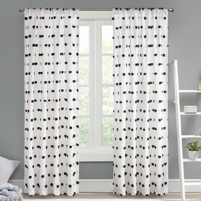 Intelligent Design Castro Semi - Sheer Pom Pom Embellished Curtain Panel In Black