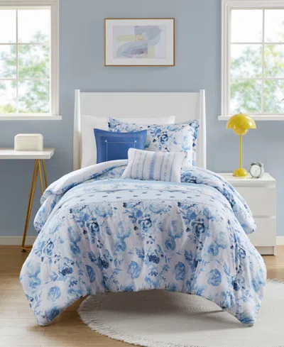 Intelligent Design Christa Floral Striped 4-pc. Comforter Set, Twin/twin Xl In Blue