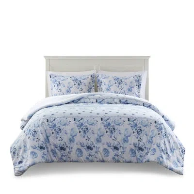 Intelligent Design Christa Floral Striped Duvet Cover Set In Blue