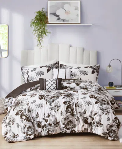 Intelligent Design Dorsey Floral 5-pc. Duvet Cover Set, King/california King In Black,white
