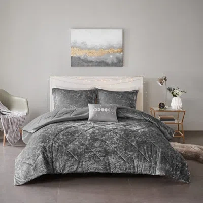 Intelligent Design Felicia Crushed Velvet Comforter Set With Throw Pillow In Gray