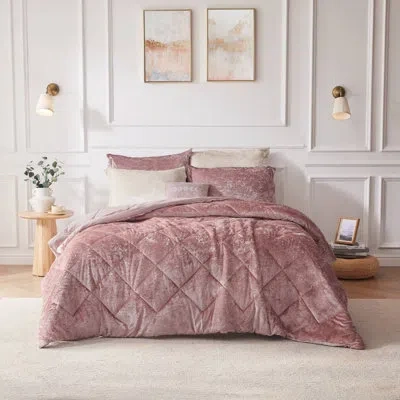 Intelligent Design Felicia Crushed Velvet Quilted Duvet Set With Throw Pillow In Blush