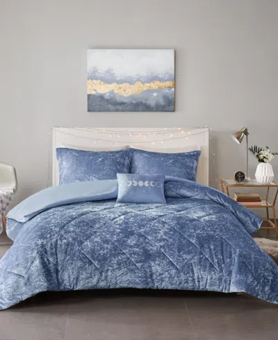 Intelligent Design Felicia Velvet 4-piece Duvet Cover Set, Full/queen In Blue