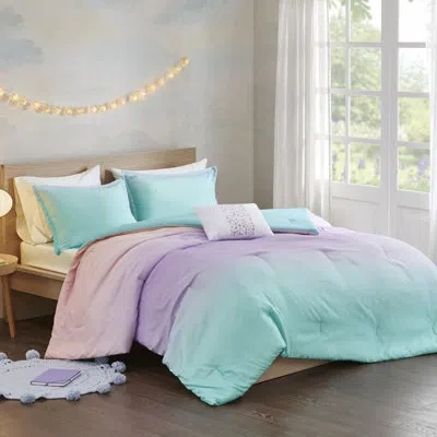 Intelligent Design Glimmer Metallic Glitter Reversible Comforter Set In Aqua