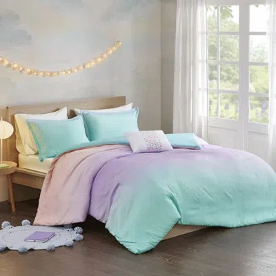 Intelligent Design Glimmer Watercolor Tye Dye Duvet Cover Set In Aqua