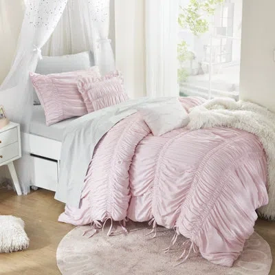 Intelligent Design Ivy Pink Solid Ruched 4-piece Twin/twin Xl Comforter Set