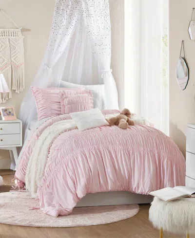 Intelligent Design Ivy Ruched Bow Tie 4-piece Comforter Set, Twin/twin Xl In Pink