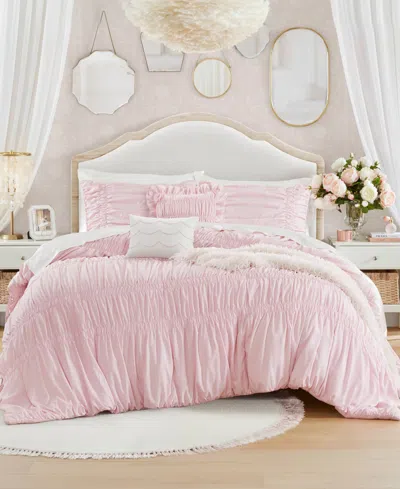 Intelligent Design Ivy Ruched Bow Tie 5-piece Comforter Set, Full/queen In Pink