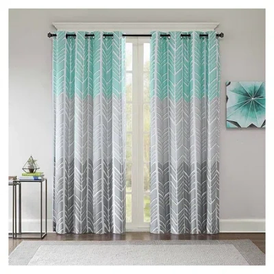Intelligent Design Kennedy Geometric 50"w X 84"l Grommet Top 100% Blackout Single Curtain Panel In Blue