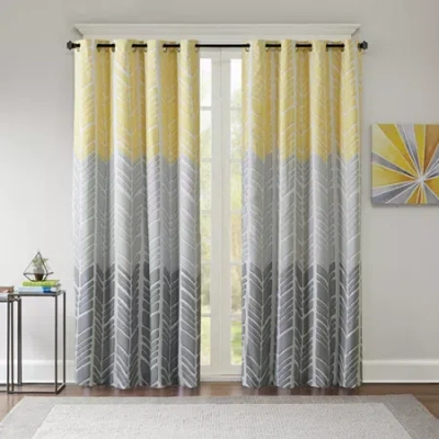 Intelligent Design Kennedy Geometric 50"w X 84"l Grommet Top 100% Blackout Single Curtain Panel In Yellow