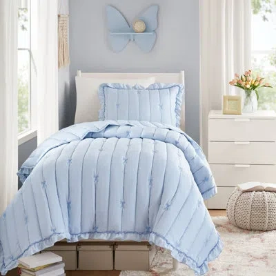 Intelligent Design Liv Charming Ruffle Bow Reversible Quilt Set In Blue