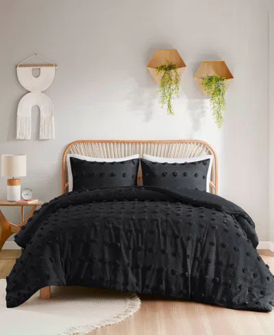 Intelligent Design Lucy Clip Jacquard 3-piece Duvet Cover Set, Full/queen In Black