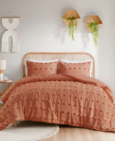 Intelligent Design Lucy Clip Jacquard 3-piece Duvet Cover Set, Full/queen In Rust