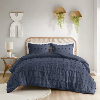 Intelligent Design Lucy Clip Jacquard Duvet Cover Set In Navy