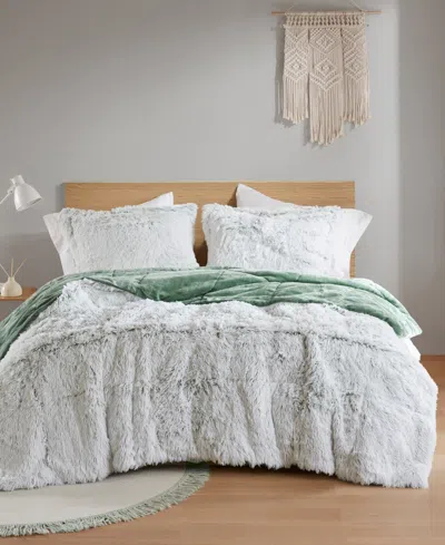 Intelligent Design Malea Shaggy Faux-fur 3-pc. Comforter Set, Full/queen In Green,white