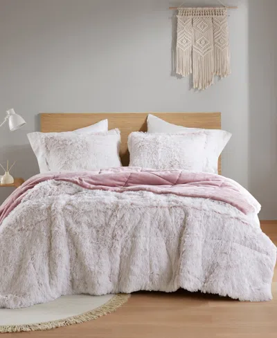Intelligent Design Malea Shaggy Faux-fur 3-pc. Comforter Set, Full/queen In Pink,white