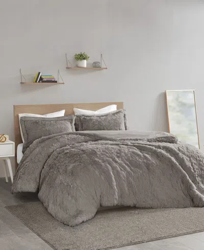 Intelligent Design Malea Shaggy Faux-fur 3-pc. Duvet Cover Set, Full/queen In Gray