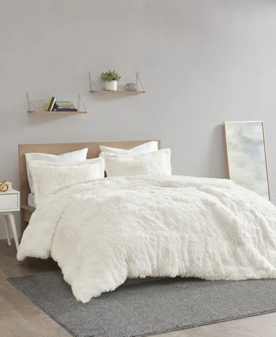 Intelligent Design Malea Shaggy Faux-fur 3-pc. Duvet Cover Set, Full/queen In Ivory