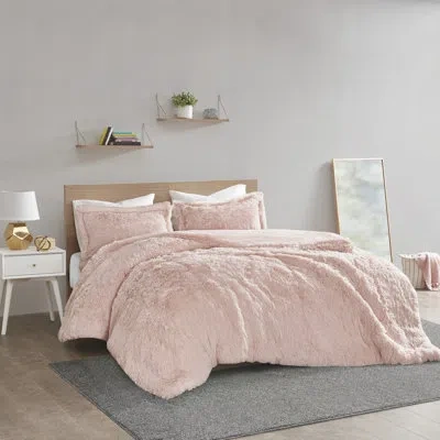 Intelligent Design Malea Shaggy Faux Fur Ultra-soft Duvet Cover Set In Blush
