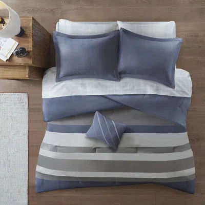 Intelligent Design Marsden Blue/gray Microfiber Striped Comforter Set With Bed Sheets In Blue,gray