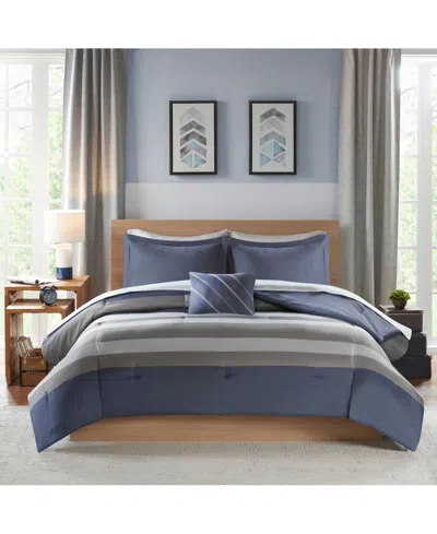 Intelligent Design Marsden Striped Comforter Set, Full In Blue,grey