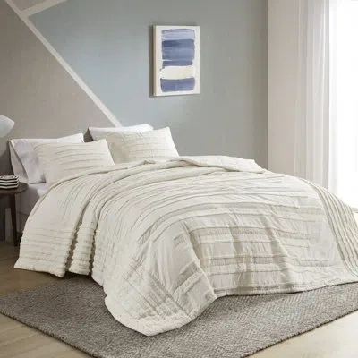 Intelligent Design Mercer 100% Cotton 3 Piece Quilt Set With Chenille Trims In Ivory
